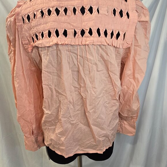 NWT Self Contrast Anthropologie Puff-Sleeve Blouse Size Medium Pink/Orange Paypa - Picture 9 of 10
